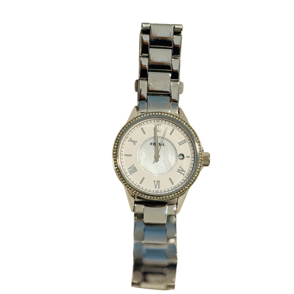 Fossil BQ1105 Rhett Silver Tone Mother of Pearl Roman Numeral Crystal Watch